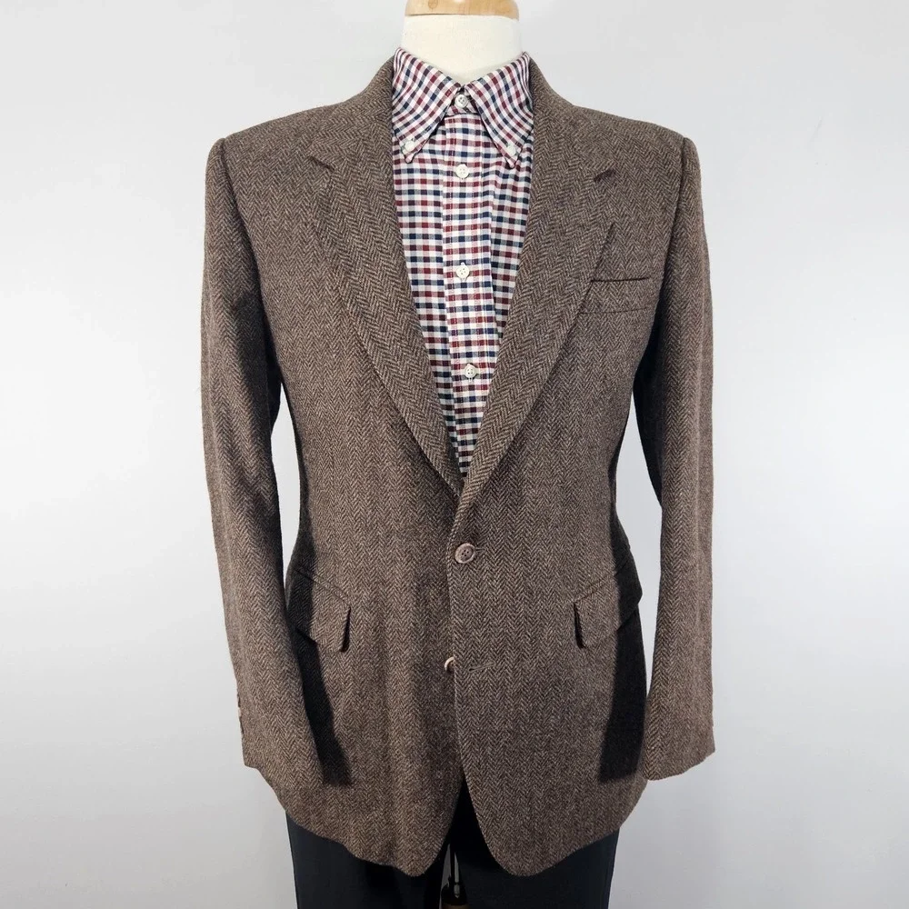 VTG Haggar Men's Tweed Sport Coat Blazer Two Button Brown Herringbone 40R‎
